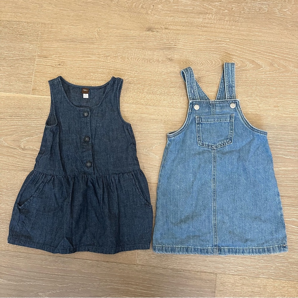 Tea Collection & Old Navy Girls Denim Dress Overalls Lot Size 4/4T
